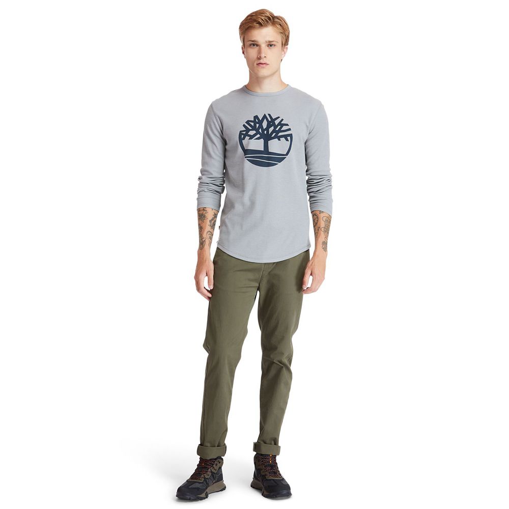 Timberland Μπλουζάκια Ανδρικα Γκρι - Dyer River Slim-Fit Tree-Logo - Greece 9756031-DA